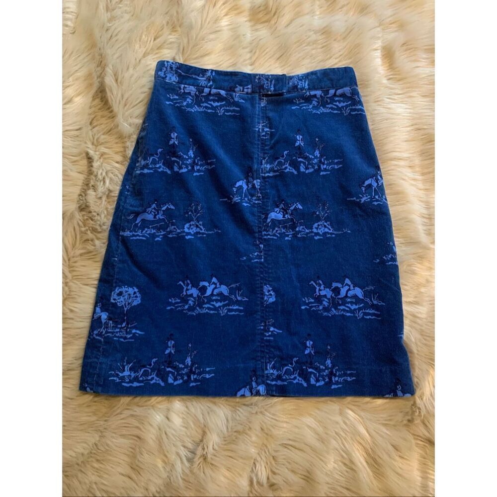 LILLY PULITZER "Tally Ho" Blue Corduroy Skirt Horseback Equestrian Tapestry Hou